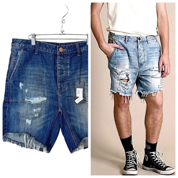 One Teaspoon Other - NEW! ONE TEASPOON MAN X Mr Pinks Relaxed Distressed Denim Jean Shorts Size 33